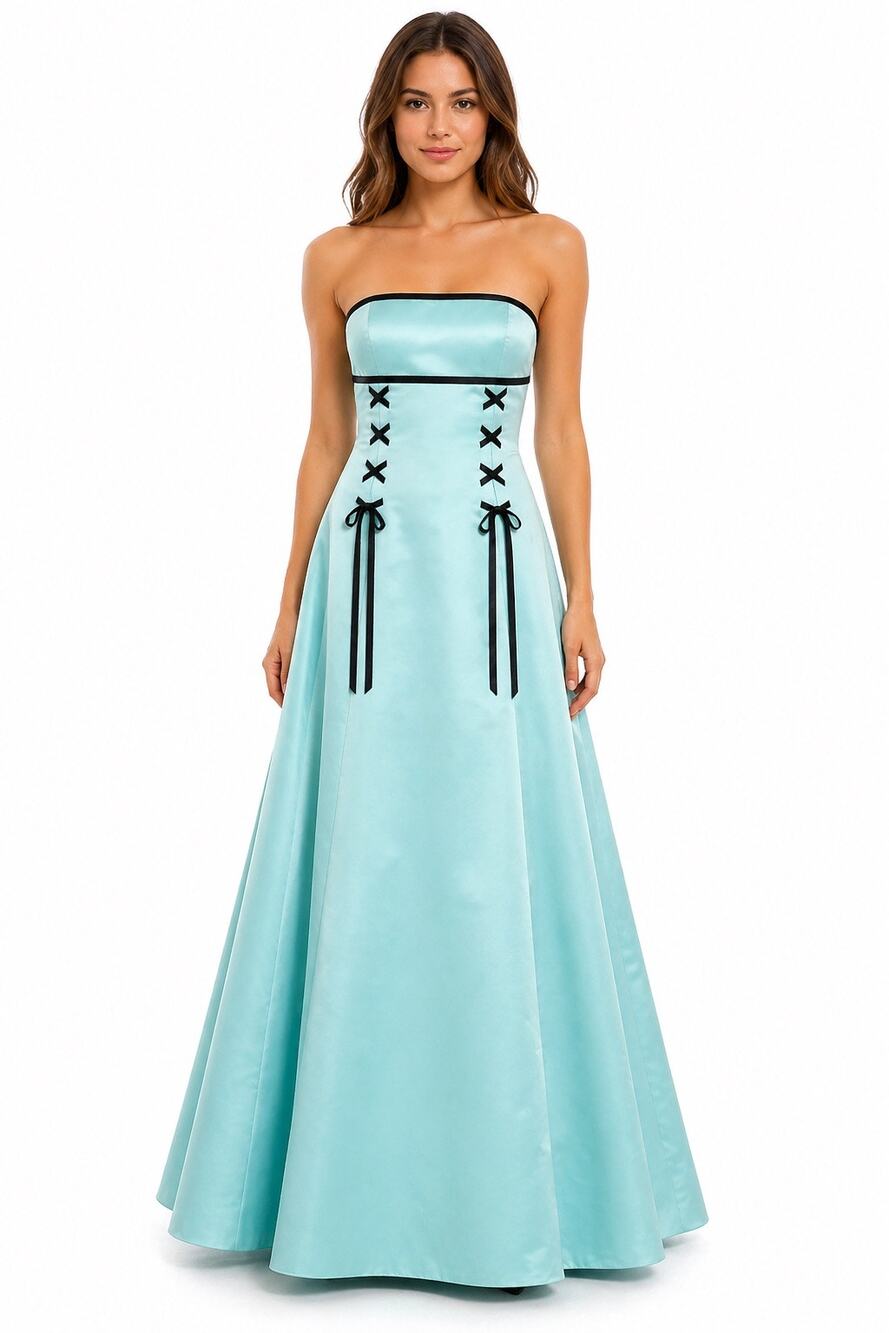Vintage 90s Gunne Sax Aqua Satin Strapless Corset Prom Gown XS 0–2 NWT